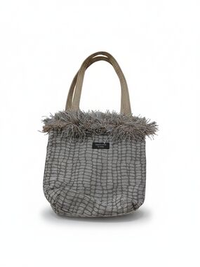 Bogolitas By Janice Used Neutral Gray Fringe Tote Bag with Animal Print